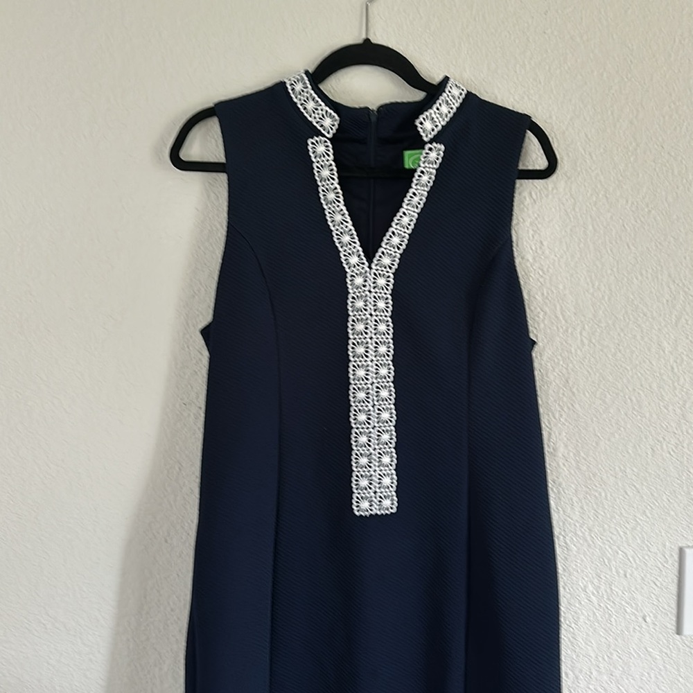 Pappagallo Navy Dress with White Lace Trim